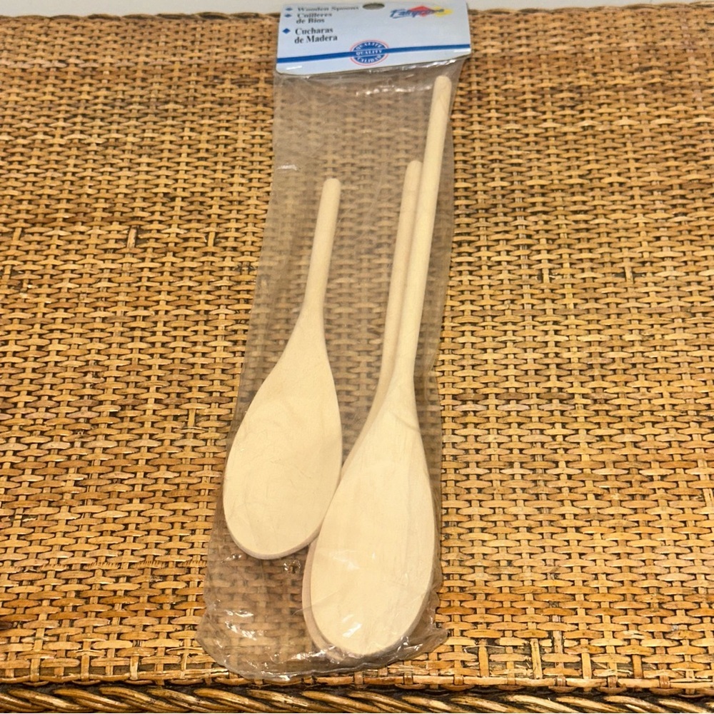 Vintage Fairgrove Beechwood Wooden Mixing Spoons Set Of 3 Brown Grandma Kitchen